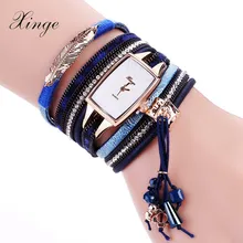 Xinge Marque De Mode Femmes Bracelet Montre Bleu Conception Originale Pierre Pendentif Bracelets En Cuir Vintage Montres À Quartz Cadeau