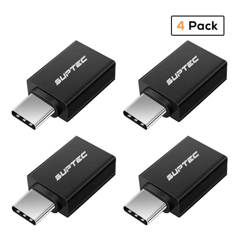 SUPTEC usb type C OTG адаптер USB C на USB 3,0 OTG type-C конвертер для Macbook samsung S9 S8 huawei mate 20 P20 USB-C разъем - Цвет: 4 Pack Black