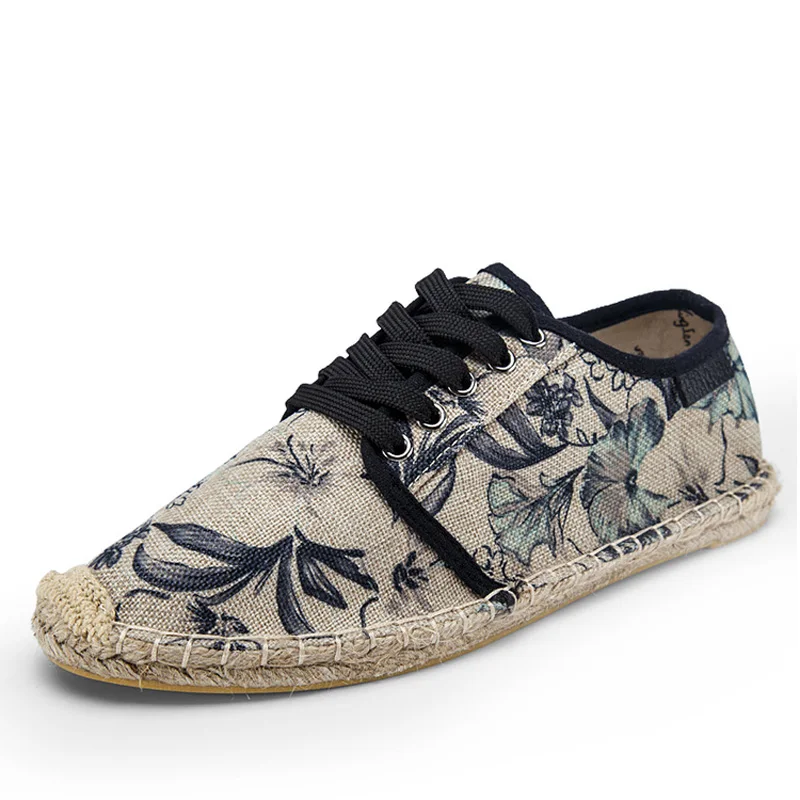 

TRAANO New Mens Shoes Lace Up Espadrilles Men 2019 Summer Canvas Hemp Rope Shoes Men Breathable Flats Men's Footwear ZZ-164