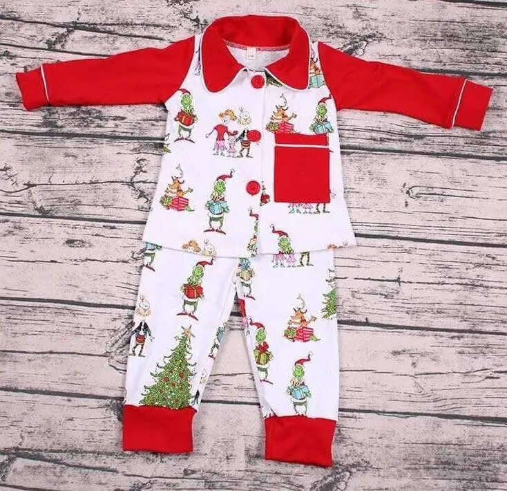 Autumn Fashion Christmas Pajamas Baby Boy Suit Cartoon Character Cute Pattern Child Set Lapel |