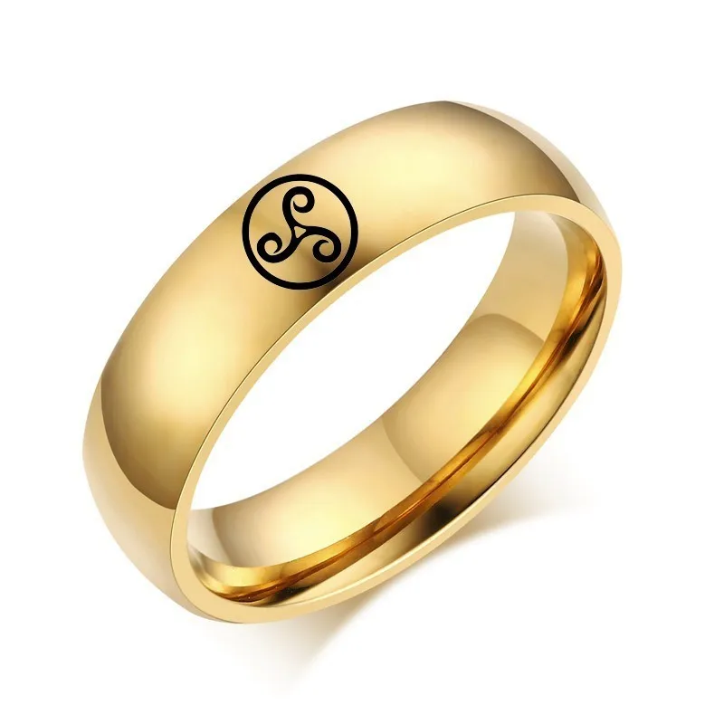 Vnox, гравировка, спираль, кольцо с символом, персонализированные обручальные кольца для мужчин и женщин, черные кольца из нержавеющей стали - Цвет основного камня: Gold