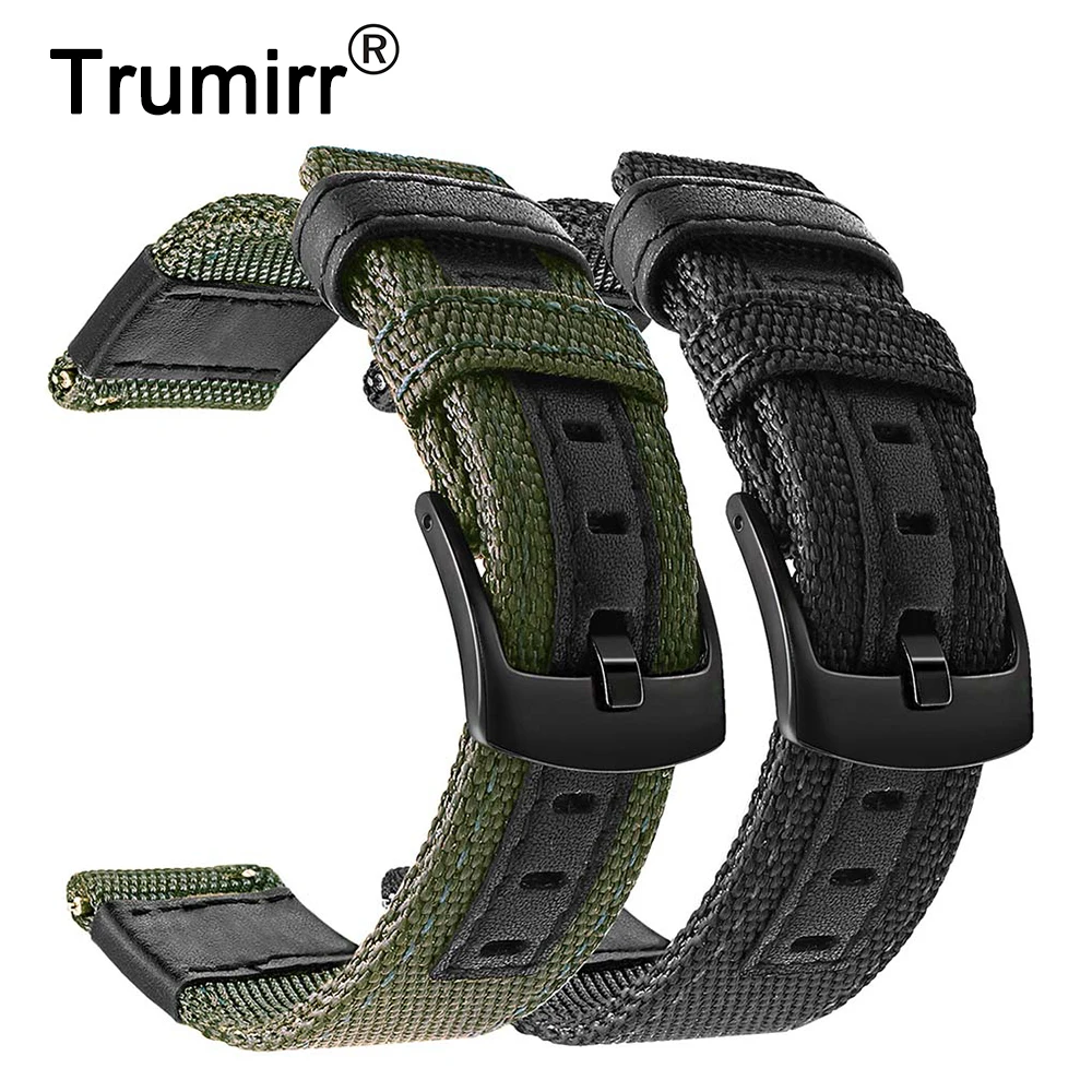 Ремешок из нейлона и натуральной кожи для Samsung Galaxy Watch 42 мм Gear Sport Garmin Vivoactive