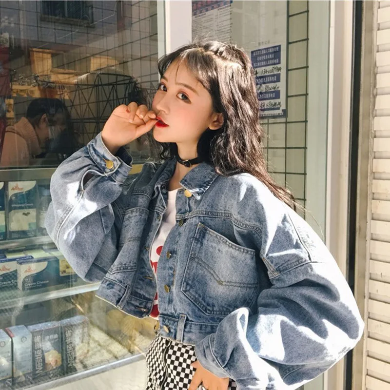 Harujuku Japanese Streetwear Short Longsleeve Female Jeans Jacket and Coats Windproof Women Oversize Denim Windbreaker Chic