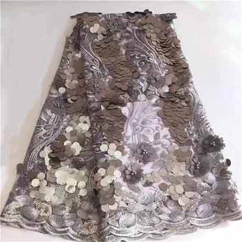 

New Design Nigerian French Lace Fabrics 2019 African 3D Tulle Lace Fabric High Quality African Sequins Lace Fabric For Dress