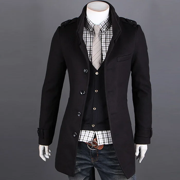 Mens Trench Coats Fashion 2015 Double Mandarin Collar