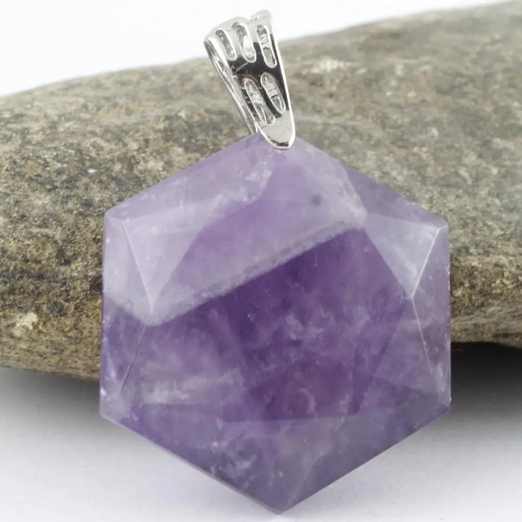 Luster Smooth Polished Crystal Jewish Star of David Hexagram Shape Stone Pendant for Necklace Pendant Metal Bail Clasp