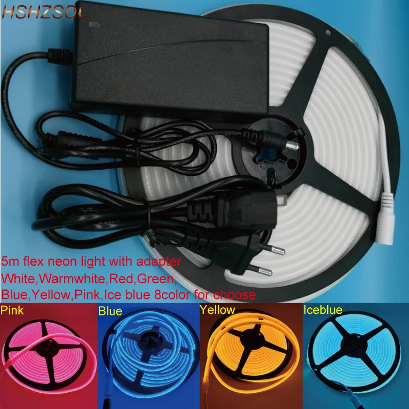 

5m LED Lighting 6*12mm Flex LED Neon Light SMD 2835 120leds/m color surface dress LED Strip rope Light Waterproof with power kit