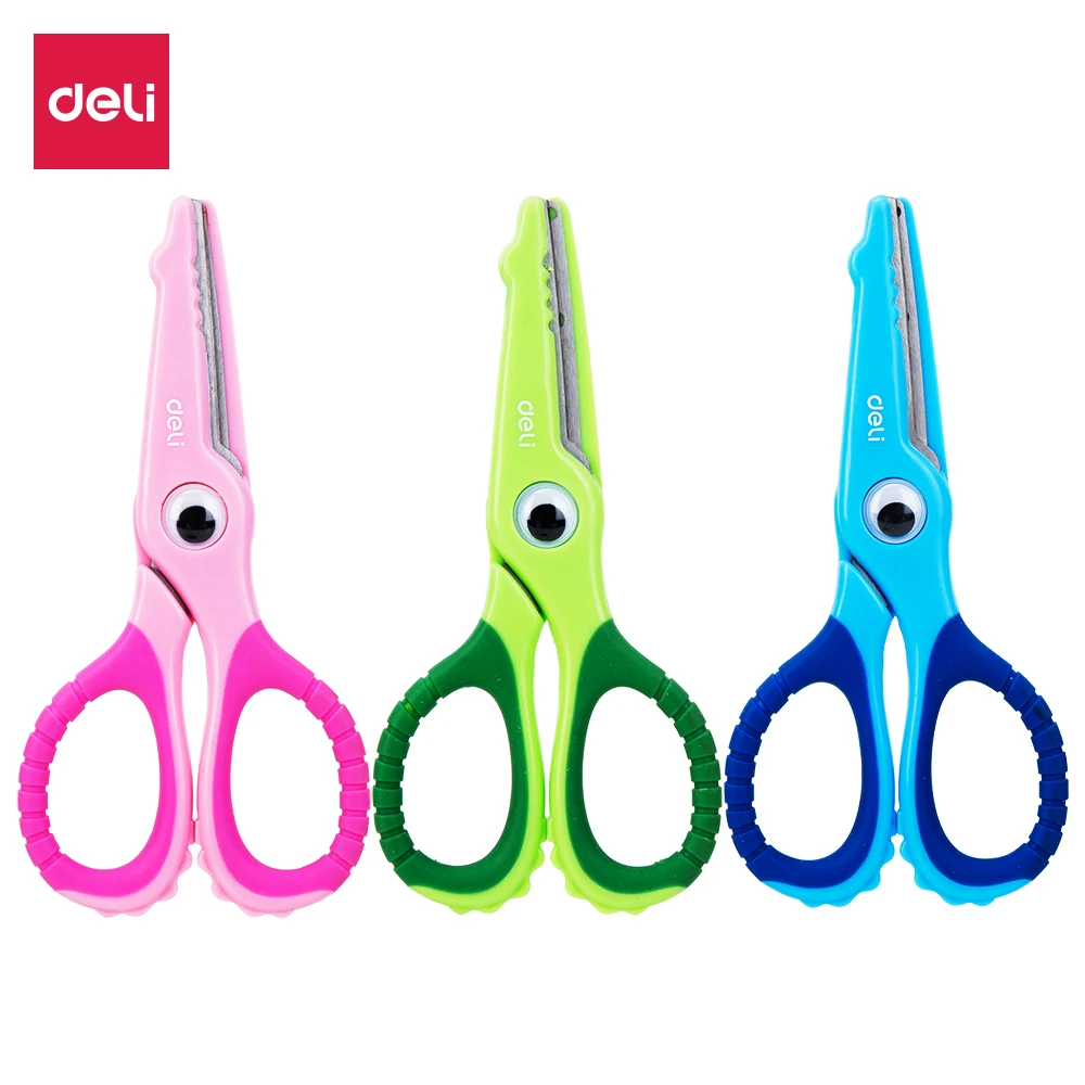 

DELI School Scissors E6071 Soft-touch Croco 134mm Safe scissor for kids & student stationery cute hand craft scissors paper