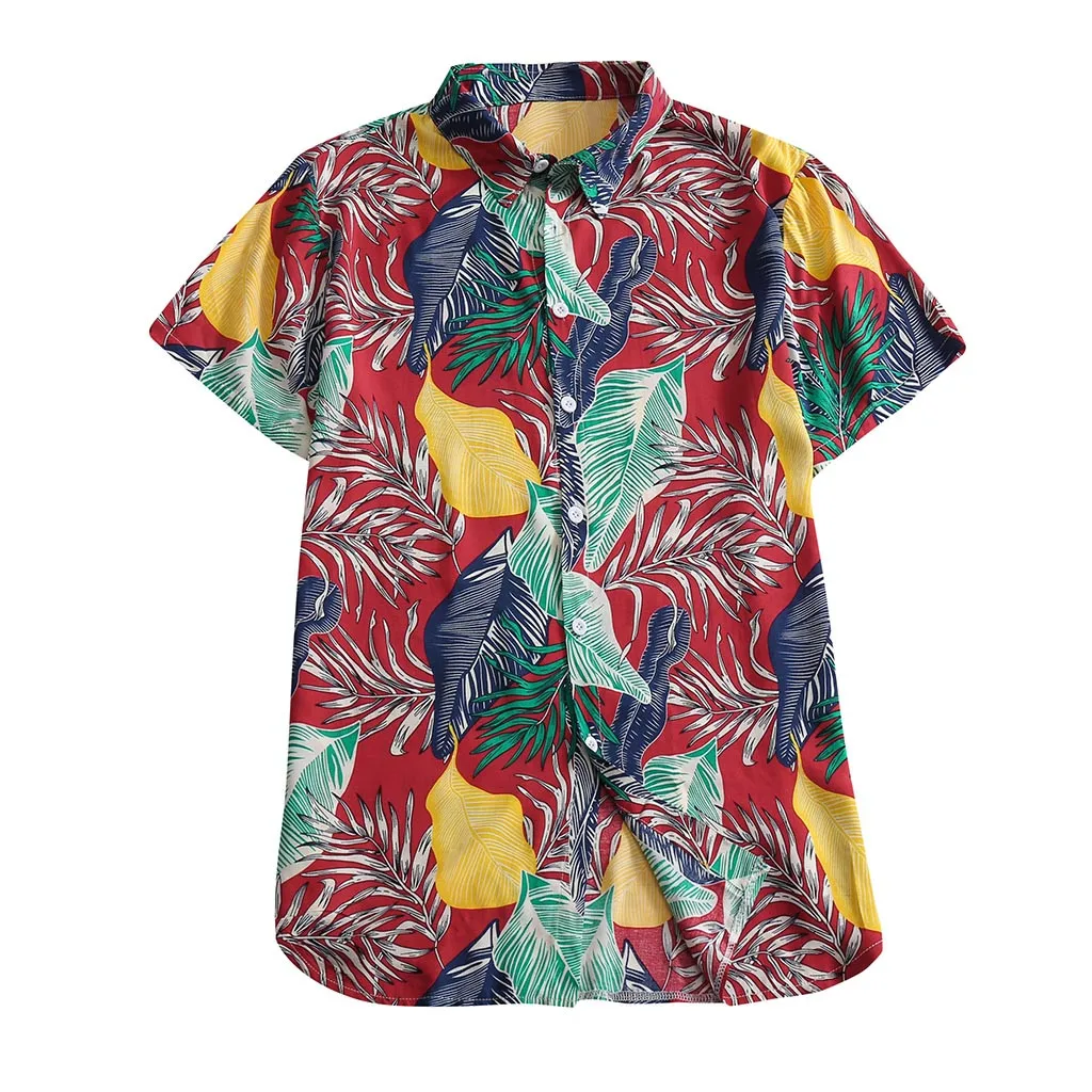 

Men Summer Men's Shirt Casual Button Print Hawaii Print Beach Short Sleeve Top Blouse Men Shirt Camisa Masculina