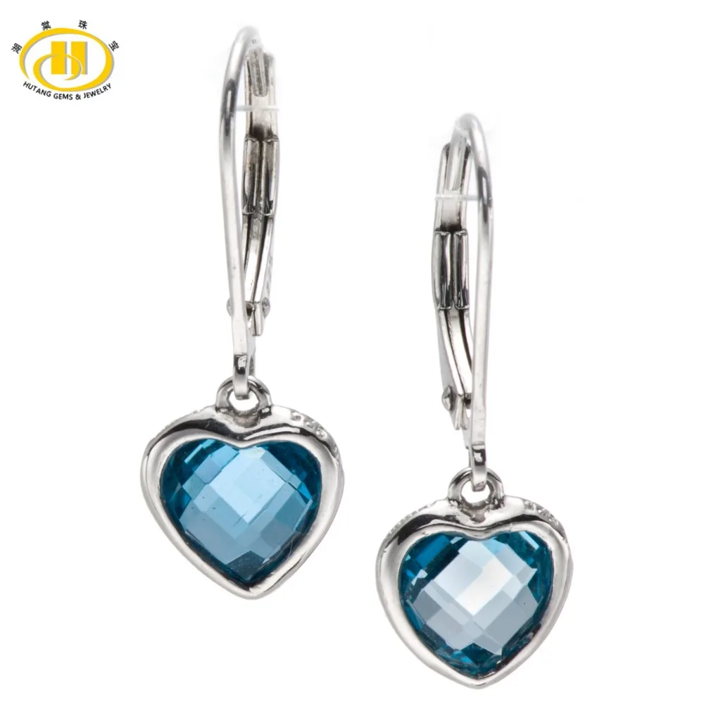 Hutang Real London Blue Topaz Gemstone 925 Sterling Silver Drop Dangle Heart Earrings Doble Side Checkerboard Cut Fine Jewelry Hutang Real London Blue Topaz Gemstone 925 Sterling Silver Drop Dangle Heart Earrings Doble Side Checkerboard Cut Fine Jewelry
