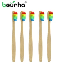 5 шт./лот, цветная бамбуковая зубная щетка,, экологическая деревянная Радужная бамбуковая зубная щетка для ухода за полостью рта, мягкая щетина