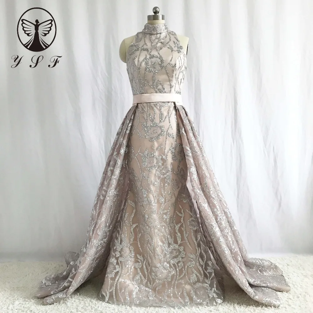 Yousef Vestidos De Fiesta серебряное кружевное блестящая Русалка вечернее платье с высоким