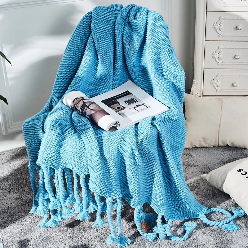

Nordic plait wool scarf knitted tasseled sofa blanket bed tail blanket, fashionable warm blanket scarf scarf women