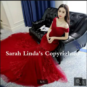 

Gorgeous wine mermaid off the shoulder v neck wedding dress appliques lace pleated chapel train wedding gowns