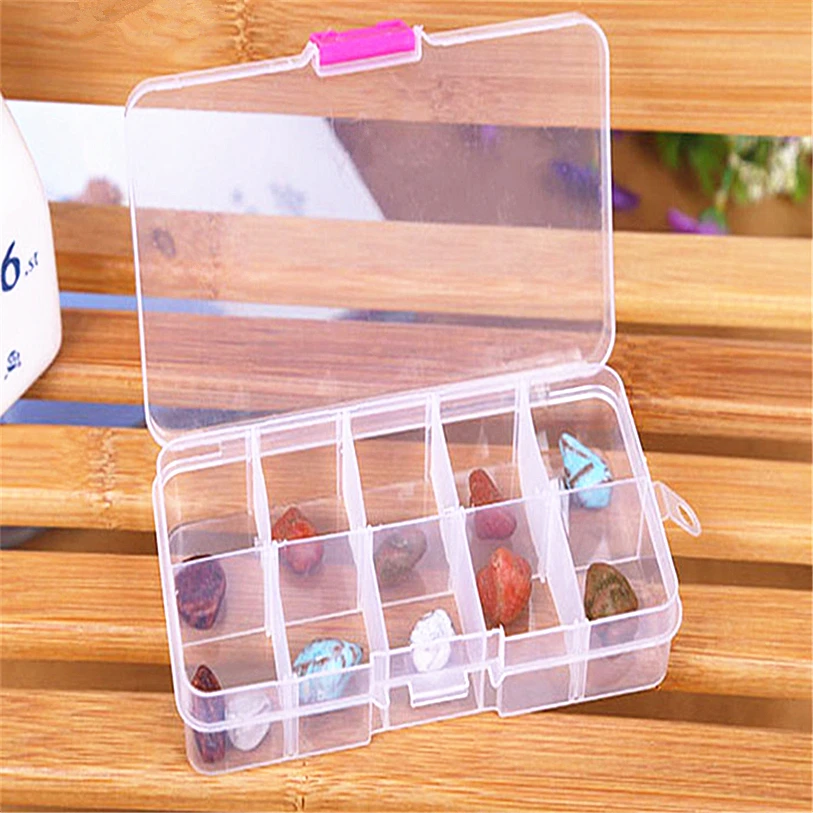

10 Grids Adjustable Jewelry Beads Pills Nail Art Tips Storage Box Case Transparent Plastic Storage Box Flexible Useful 30MC13
