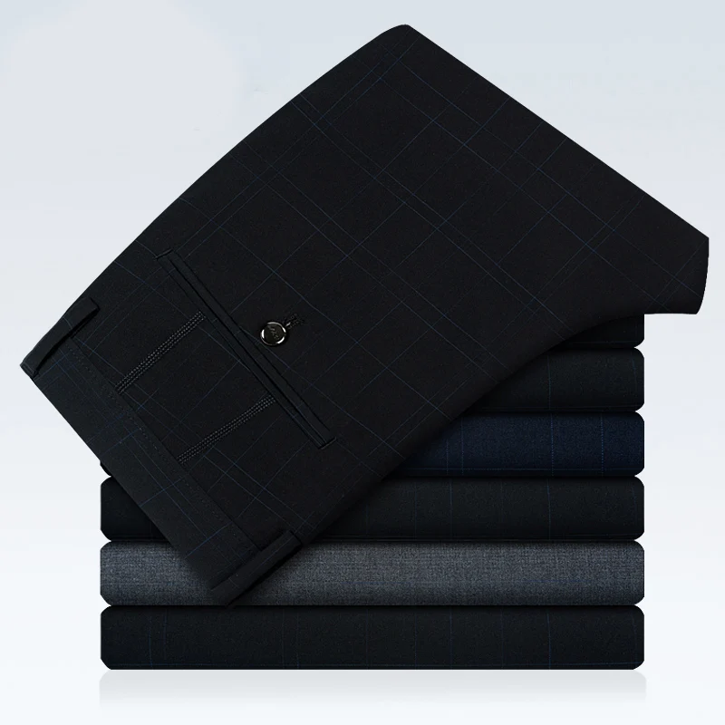 Новые модные брюки для делового костюма, Мужские размеры 40, синие, черные, серые, мужские клетчатые брюки, тонкие элегантные мужские брюки джентльмена