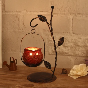 

Romance Wedding Gifts Home Desktops Dinner OWL Hanging Candle Holder Iron Tealight Candle Holder House Ornament