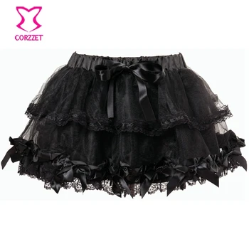 

Black Satin Bows ball gown mini skirt Sexy gothic Lolita Tulle Skirts Party Club Wear Burlesque Pleated tutu shirts women adult