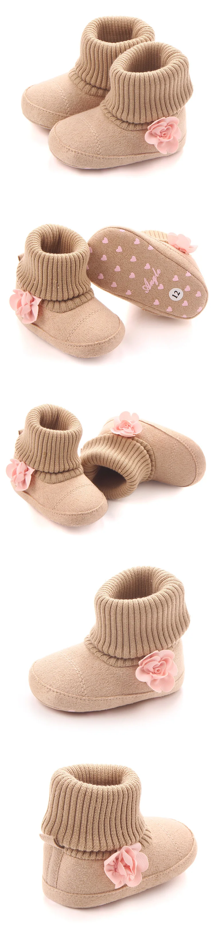 Зимняя обувь для маленьких девочек; Хлопковые вязаные пинетки для новорожденных девочек; обувь для новорожденных; детская обувь