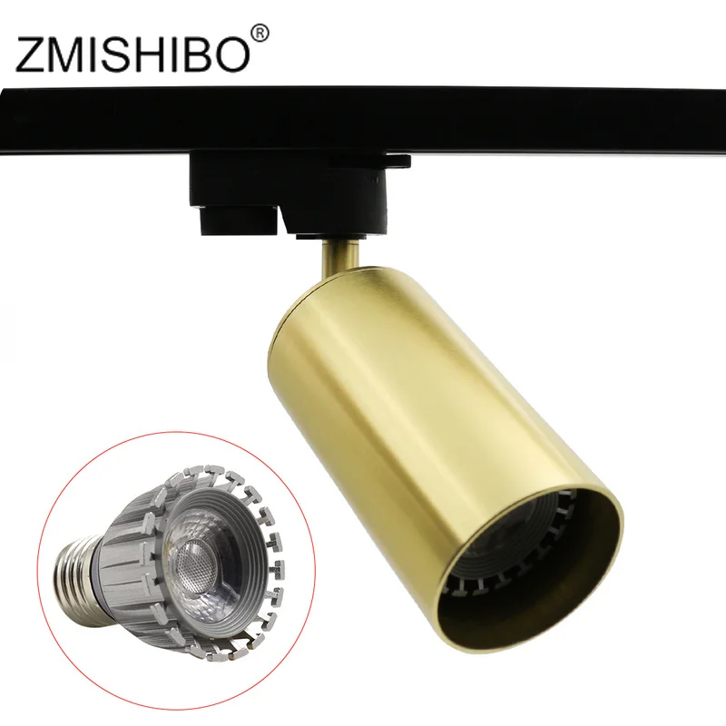 

ZMISHIBO Golden Empty Track Lamp 0-240V Two Wire Lighting Fixtures Housing Super Bright MR16 E27 5W Spot Bulbs Replaceable Light