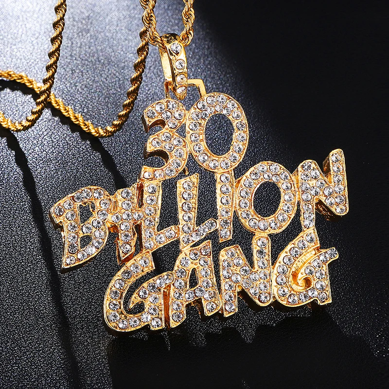 US7 полный со стразами буквы Bling льдом Rope Chain, подвески и ожерелья для Для мужчин ювелирные изделия из золота Цвет