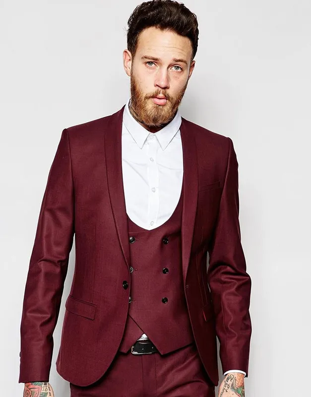 Classic Design Dark Red Mens Dinner Party Prom Suits Groom Tuxedos