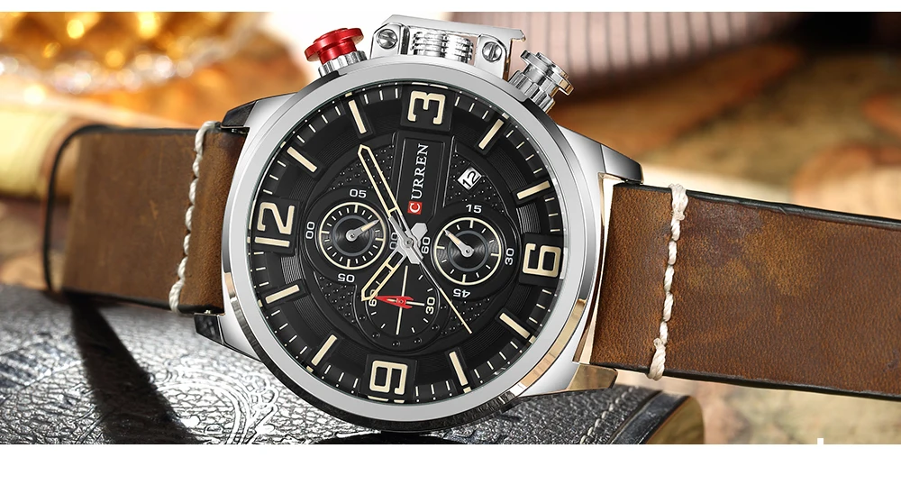 CURREN New Men Watches Fashion Sports Chronograph Red Wristwatch Waterproof Quartz Male Clock Relogio Masculino Montre Homme