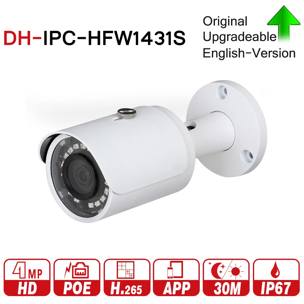 

DH IPC-HFW1431S with logo original 4MP WDR IR Mini-Bullet Network IP Camera CCTV H.265 30m IR IP67 PoE Original English Vision