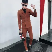 Двубортный костюм мужской Корейский вариант Тонкий деловой Повседневный маленький костюм из двух предметов мужская одежда