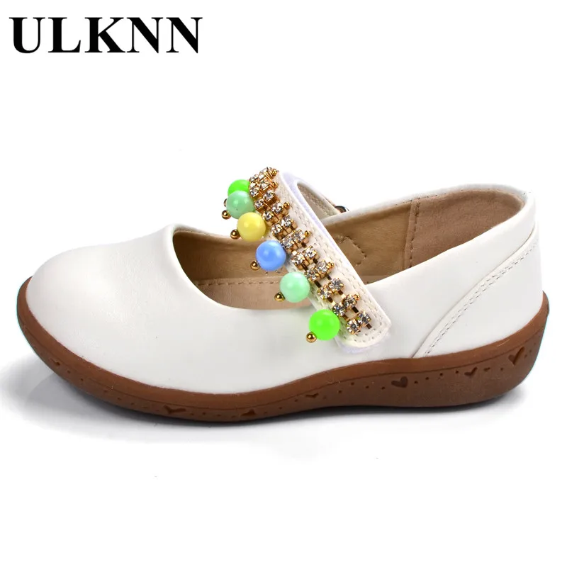 ULKNN Baby Shoes Newborn Leather Candy Color Beading Soft Sole Slip-on Infants White Soild Girls Princess Leather Shoes Kids