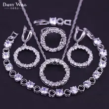 Набор украшений из серебра 925-й пробы круглый кулон ожерелье серьги кольца браслеты AAA фианит Кристалл простая Свадебная вечеринка для женщин акция