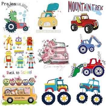 

Prajna Cartoon Car Transfer Stickers For Clothing DIY Bus Vinyl Heat Transfer Printed Ironing Stickers On T-shirts Owl Robot F