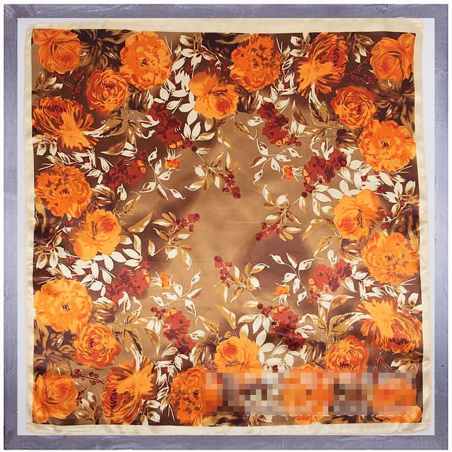Женский шёлковый шарф платок с листьями и цветами 90x90 см|square silk scarves|brand scarfsilk brand