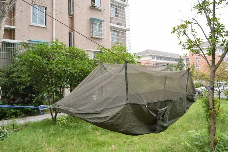 Cama de Suspensão da Rede de Acampamento da Tela do Paraquedas Camourflage do Exército da Rede do Mosquito 750g com o Verde ou 260mm * 140mm 2 da tela do paraquedas 750g com o