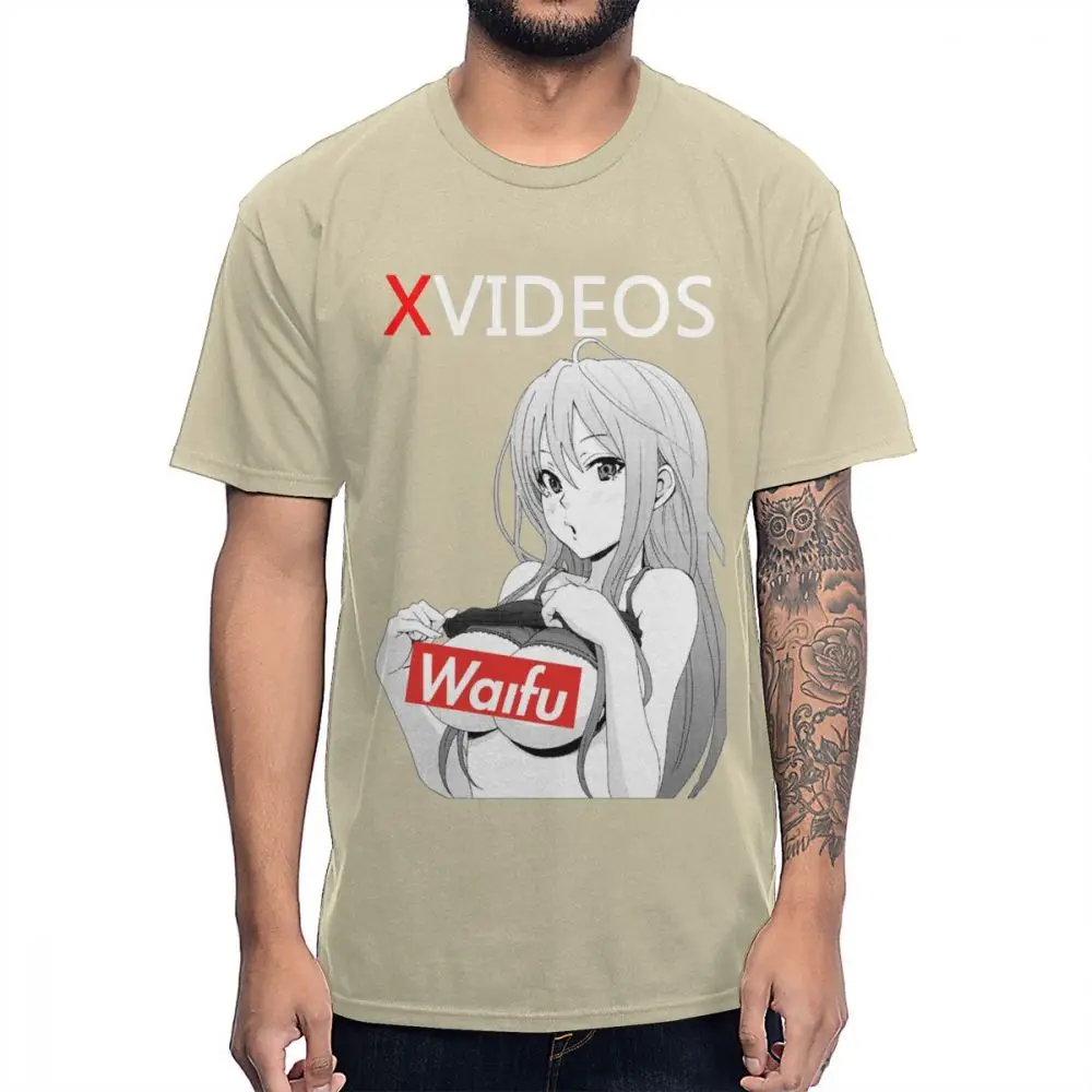 Новое поступление, XVideo, Сексуальная футболка с аниме Ahegao Waifu, хлопок, Круглый ворот, футболка большого размера - Цвет: Хаки