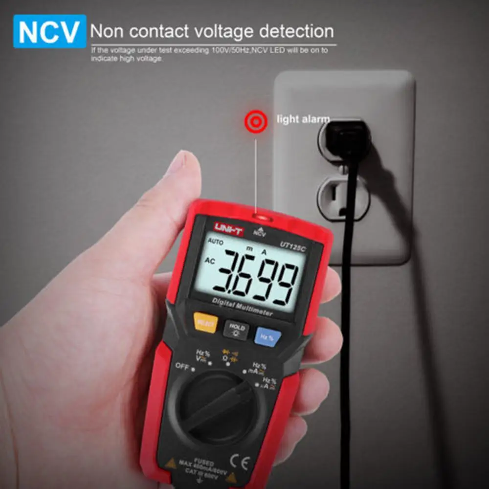 

UNI-T UT125C Pocket Size Digital Multimeter DC/AC Resistor Capacitor Frequency Diode NCV Test Low Voltage Display