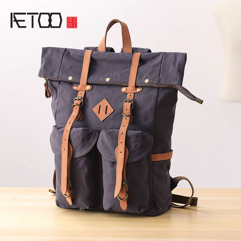 

BJYL Travel bag New Canvas backpack male casual retro large capacity shoulder bag student Schoolbag