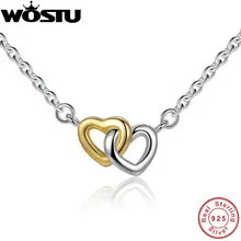 100% Actual 925 Sterling Silver & Gold Plated United in Love Coronary heart Pendant Necklaces For Ladies Girl Authentic Jewellery Lover Present