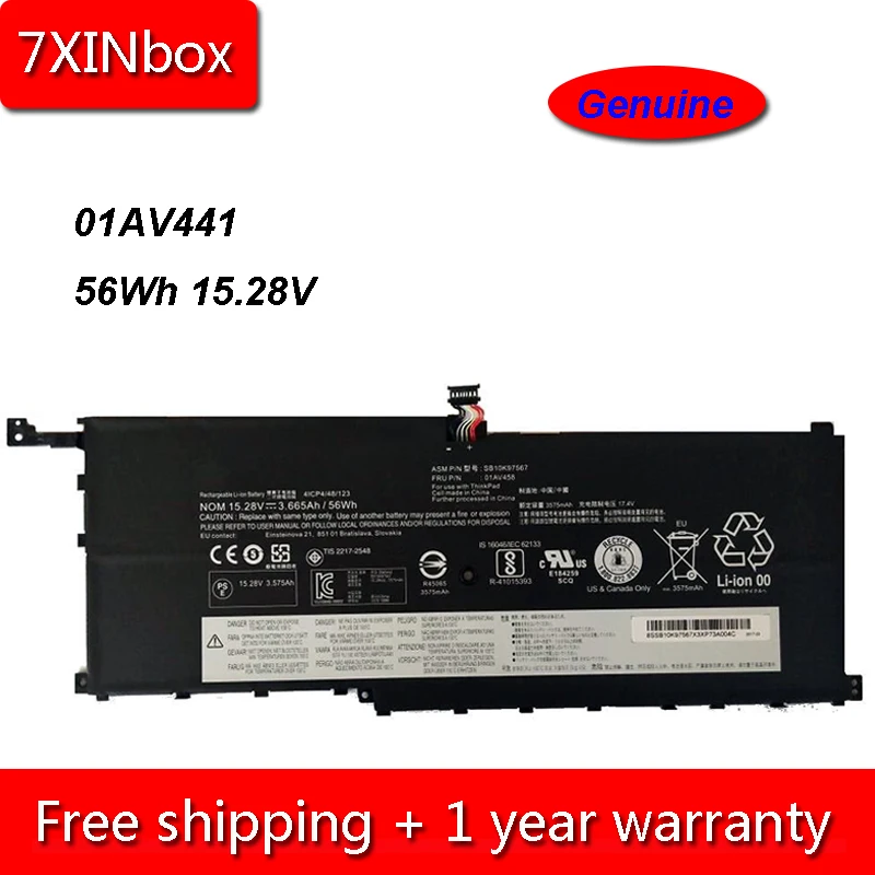 7XINbox 56Wh 15.28V Genu 01AV410 01AV441 01AV409 Laptop Battery For Lenovo ThinkPad X1C Yoga Carbon Gen 6 SB10K97566 SB10K97567 |
