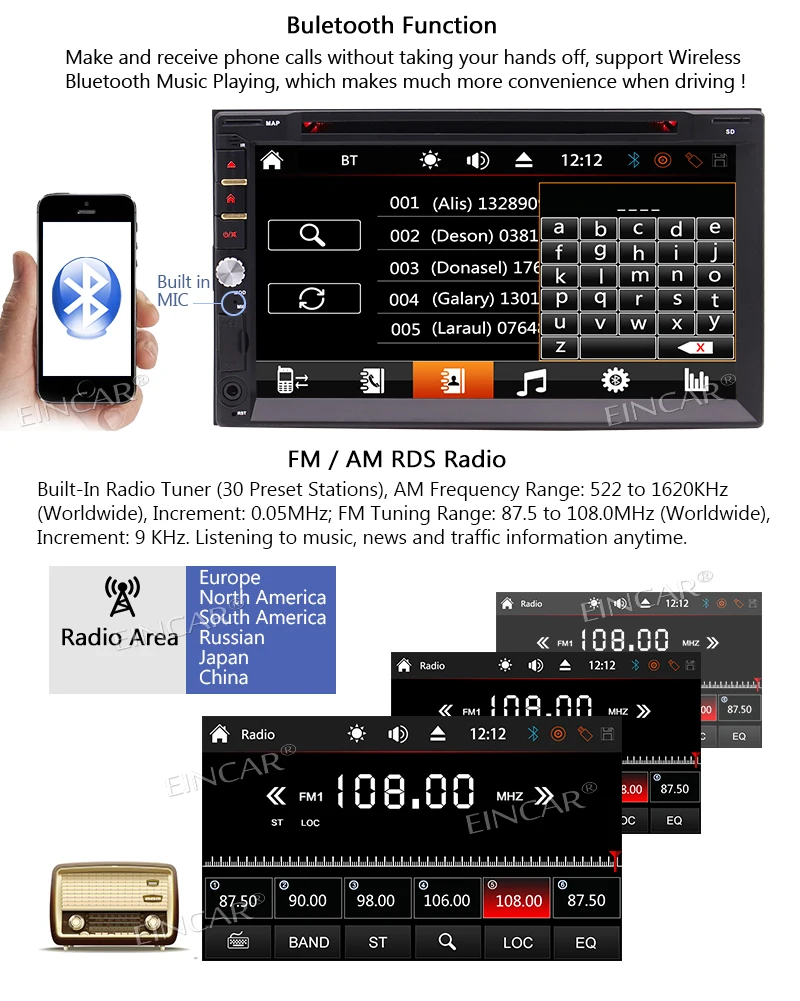 Discount EinCar GPS Car Stereo FM AM Radio GPS Navigator SWC USD SD Panel Beautiful UI Design Remote Control Map Card+Wireless camera 5