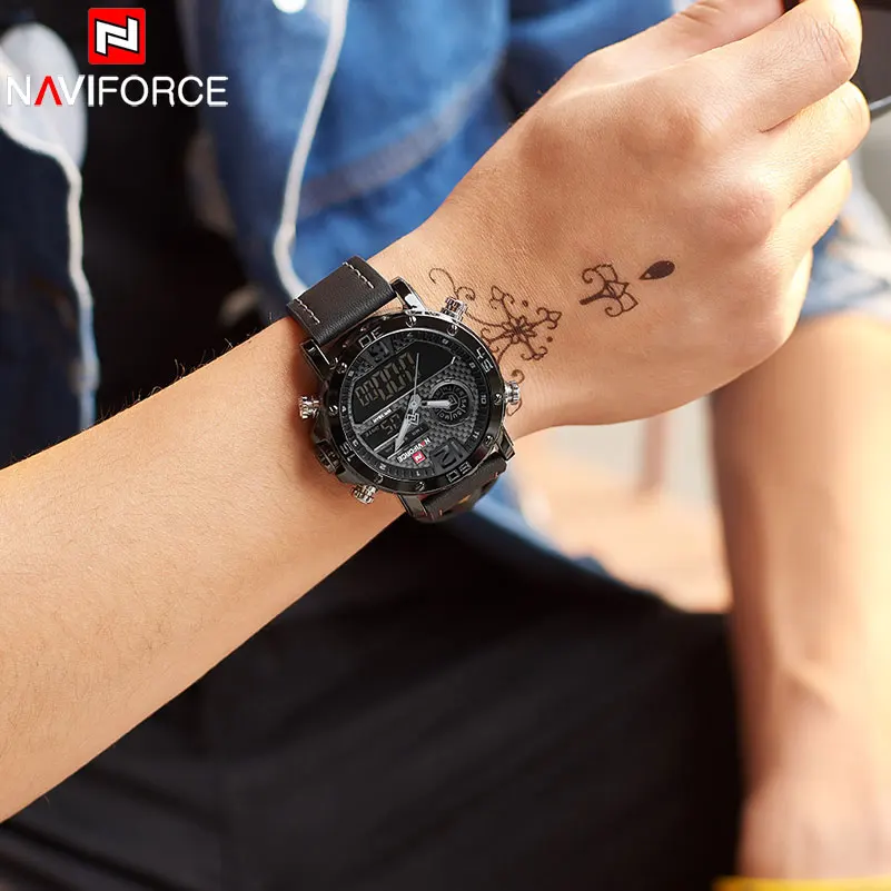 Мужские спортивные часы NAVIFORCE Лидирующий бренд водонепроницаемые светодиодный