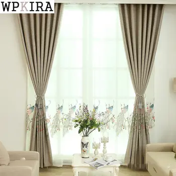 

Embroidered Peacock Tulle Curtains For Living Room European Voile Sheer Curtains For Window Bedroom Curtains Fabrics S241&30
