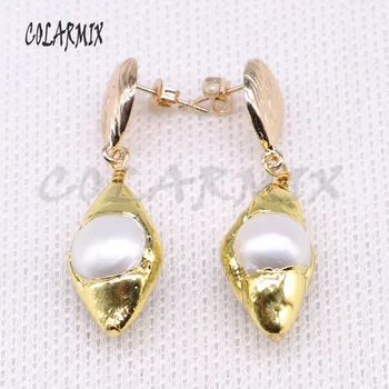 

5 pairs Natural pearl earrings pearl stone plated golden metal wholesale jewelry earrings wholesale jewelry 4027