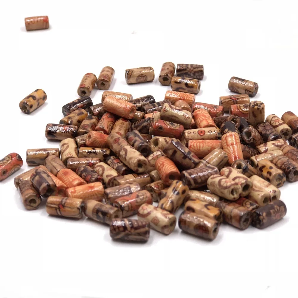 

100Pc/Pack 12mm*6mm Randomly Mixed Wooden beads Pattern Cylindrical Bead Hand Made Barrel Pattern Diy For Charm Bracelet Jewelry