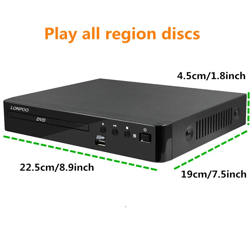 LONPOO Mini USB RCA HDMI DVD плеер бесплатные области нескольких OSD языков DIVX CD RW светодиодный