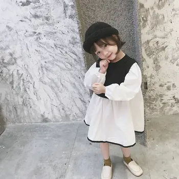 

New Fashion Black&White Patchwork Autumn Dresses for Toddler Baby Girls Dresses Long Sleeve Loose Princess Dresses Girl Clothes