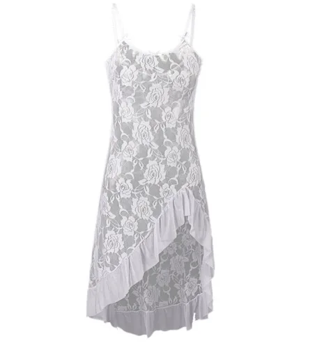 MILLYN S-6XL женское платье большого размера+ стринги сексуальное белье длинная кружевная ночная рубашка Прозрачное нижнее белье платья для сна - Цвет: Белый