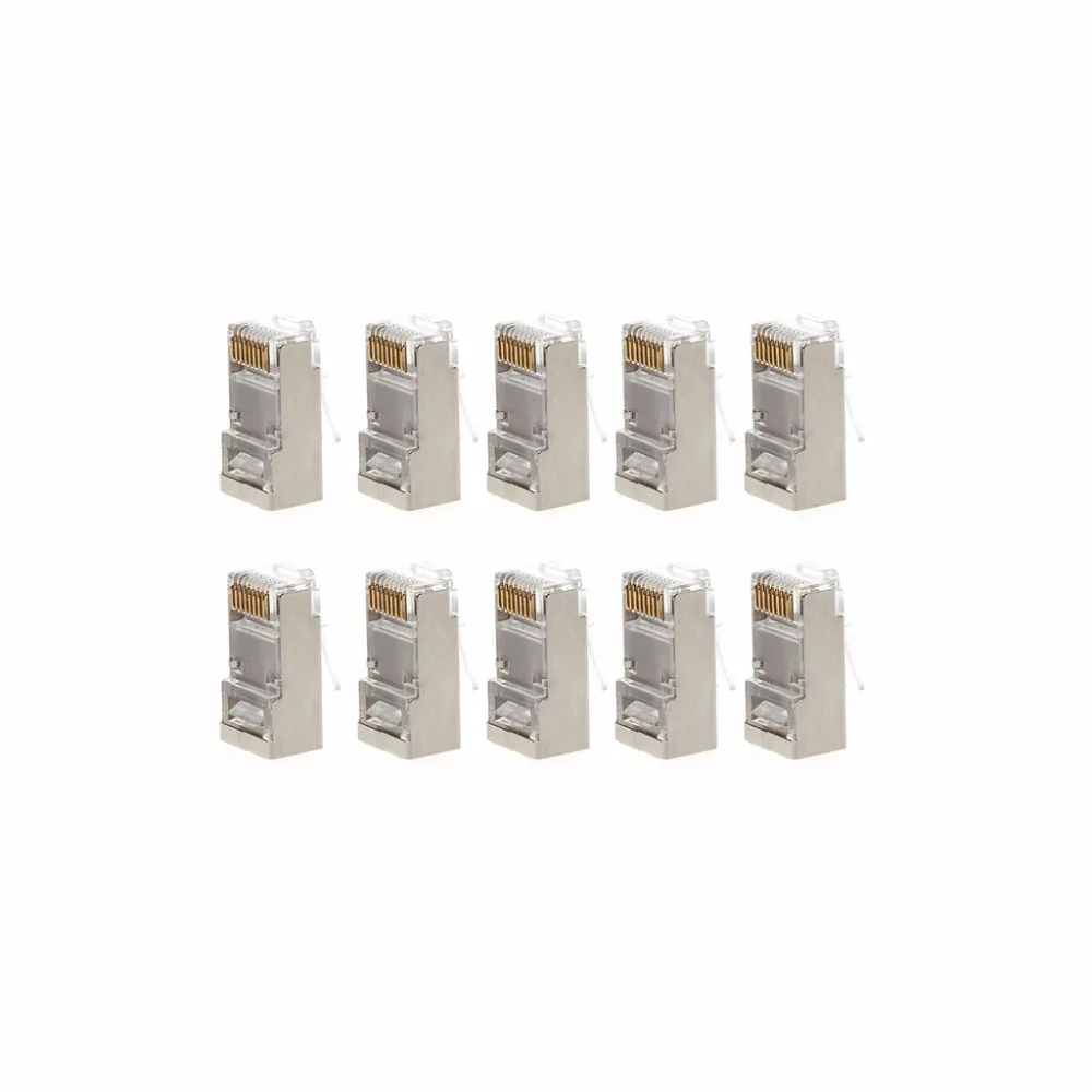 

10Pcs Cat6 8-Pin RJ45 8P8C Shielded Stranded Crimp Modular Plug Connector Socket