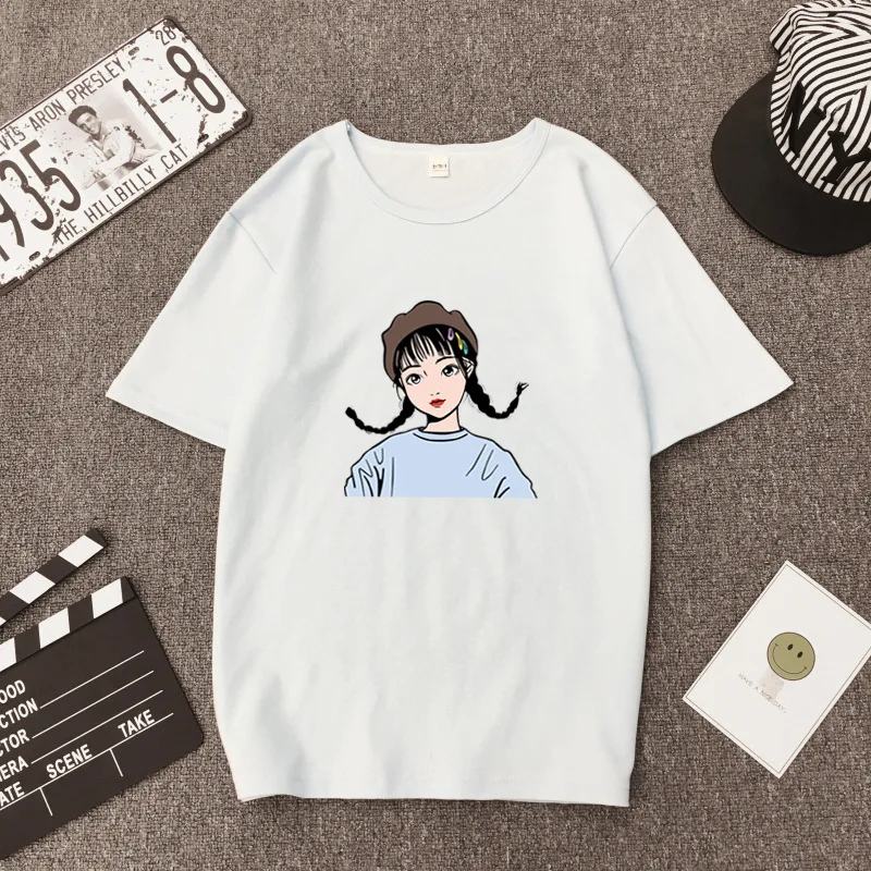 Летние топы женские смешанный хлопок Harajuku эстетики Футболка короткий рукав Топы