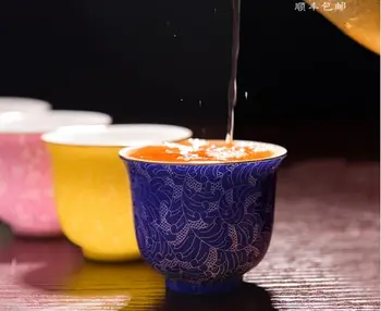 

6colors 7*4.5cm Hand Printed Ceramic Tea Cup Gradient Ramp Jingdezhen making Porcelain Tea cup Kung fu Tea Set Cups drinking